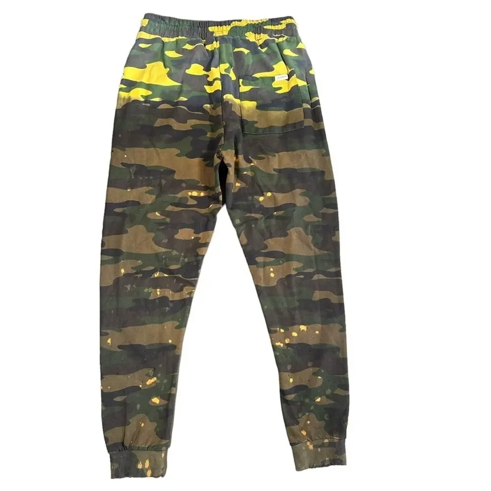Eleven Paris Men's Acid Green‎ Camo Distressed Jogger Pants Size M